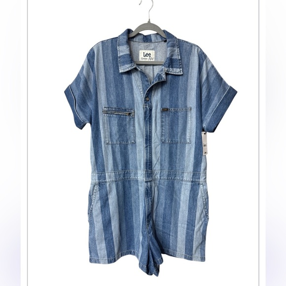 Lee Union-Alls Hits Of Blue Striped Denim Romper NWT - Picture 3 of 9